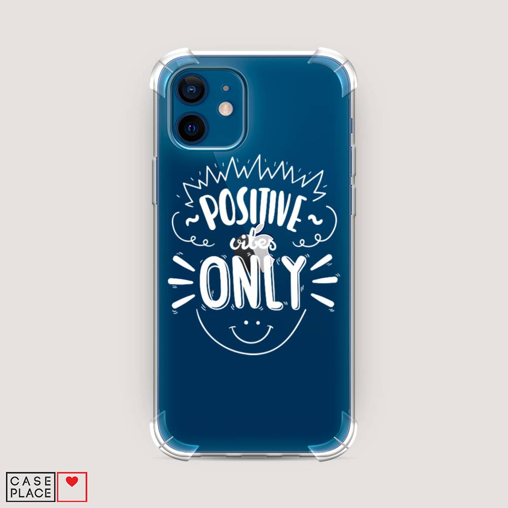 фото Противоударный силиконовый чехол "positive vibes only графика" на apple iphone 12 awog