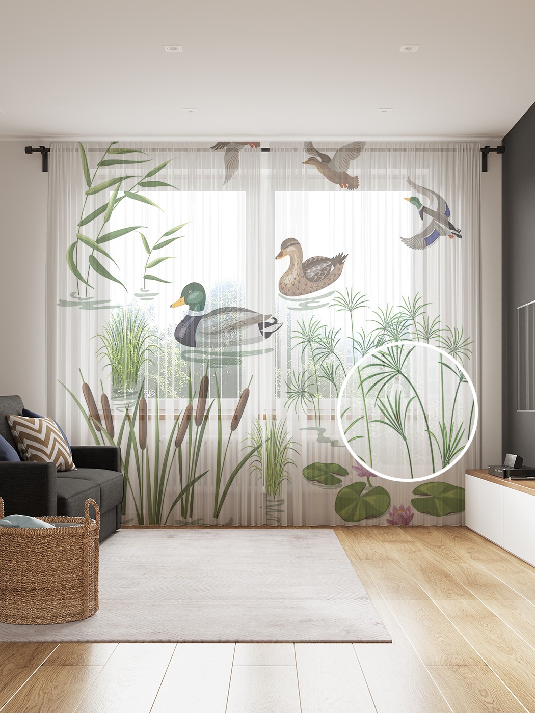 

Фототюль JoyArty "Утиная встреча", 145x265см (2 полотна со шторной лентой + 50 крючков), Утиная встреча