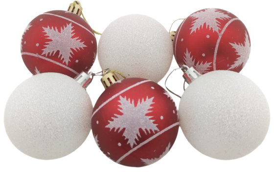 фото Набор шаров на ель новогодний devilon красные-белые 6 см x 6 шт в ассортименте