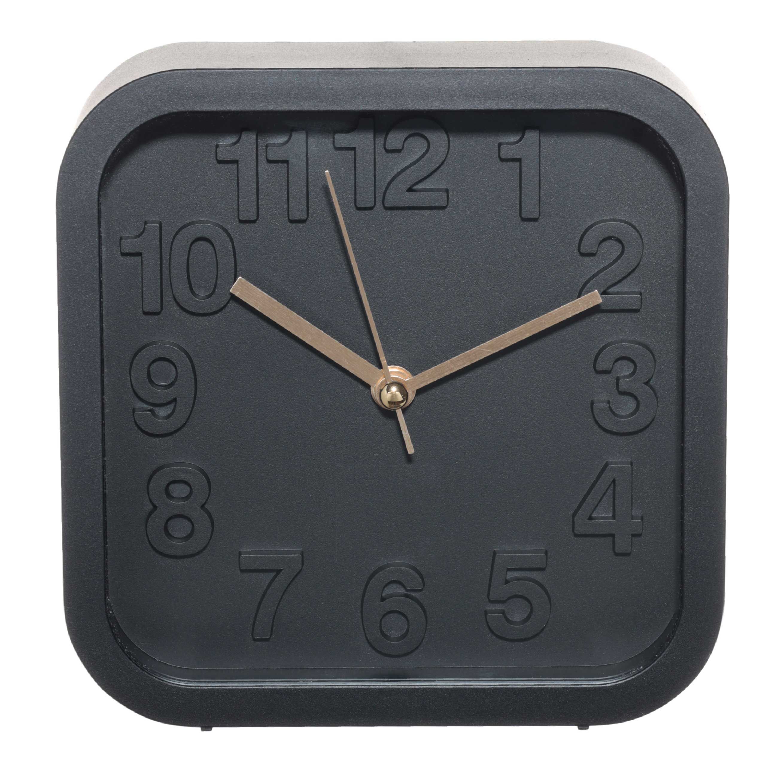 Часы-будильник, 13 см, пластик/стекло, квадратные, черные, Dial
