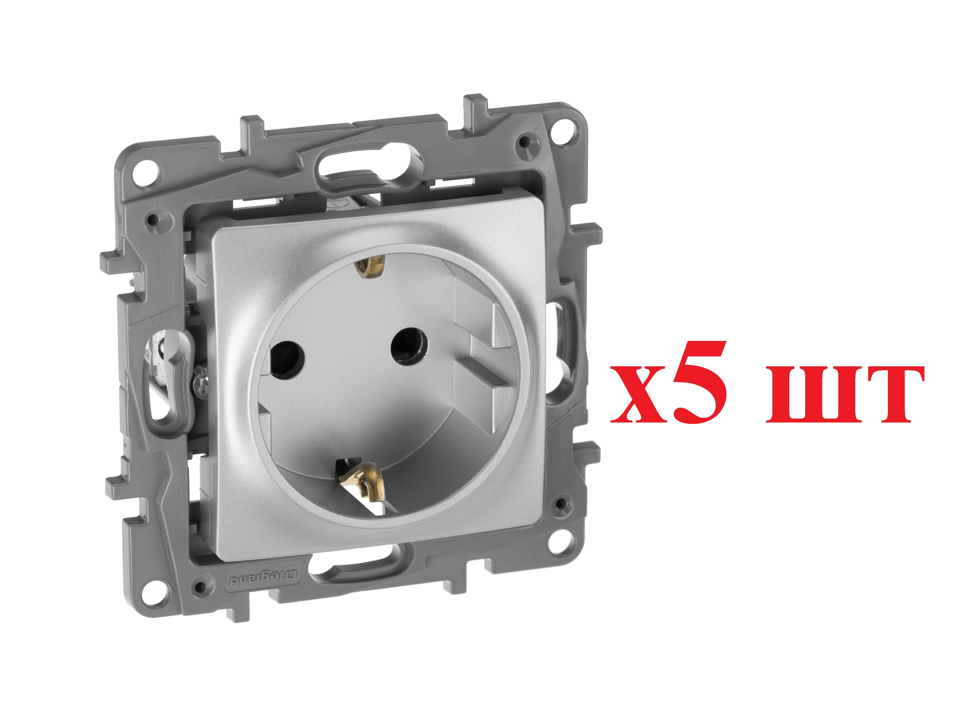 

Legrand Etika Алюм Розетка с/з со шторками, винт. клеммы, 16А, 250 В 672422 (5шт), Серый, Etika_Скрытый_5
