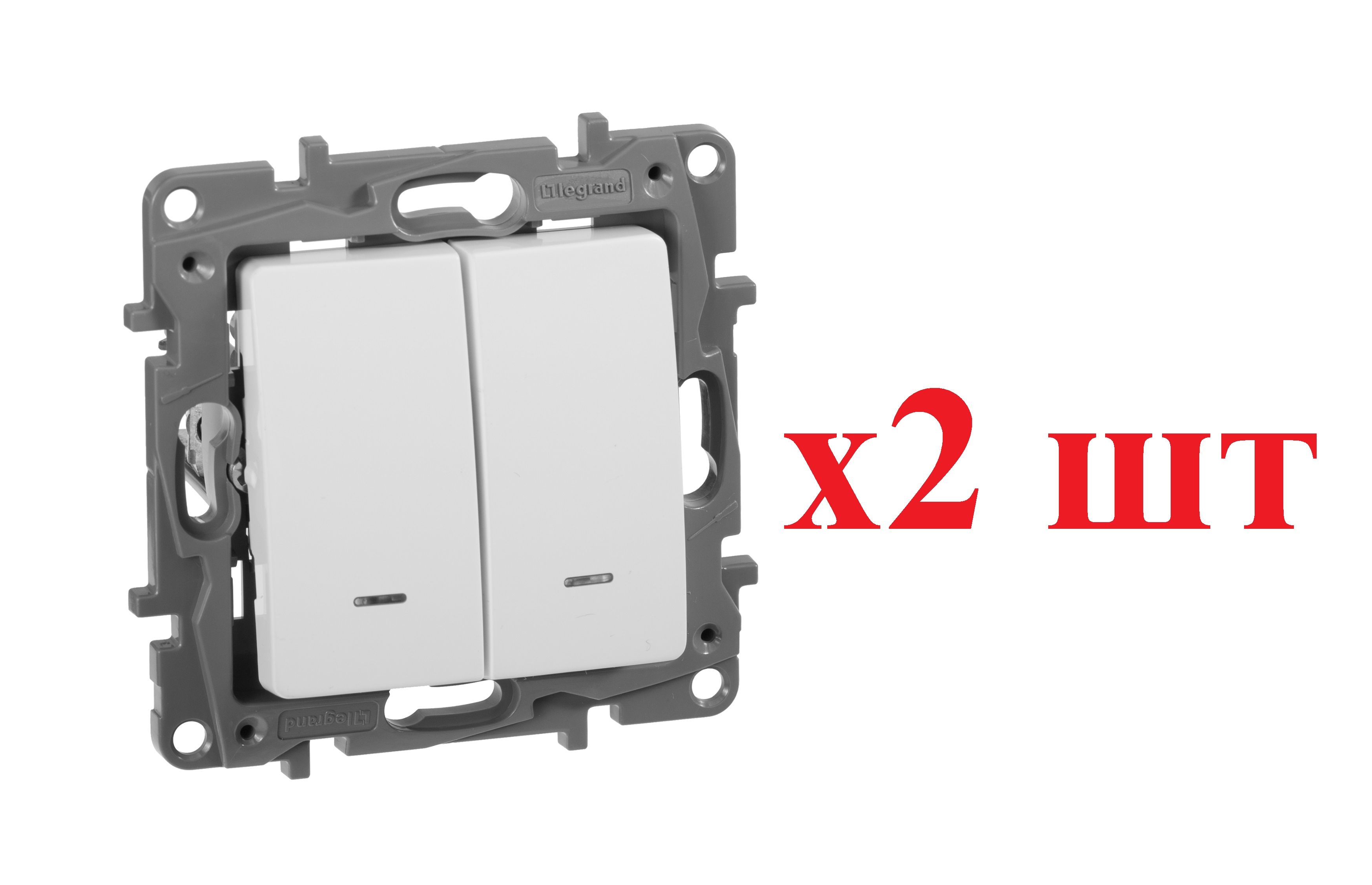 

Legrand Etika Бел Выключатель 2-х клавишный с подсветкой, 10А, винт. клем. 672204 (2шт), Белый, Etika_672204