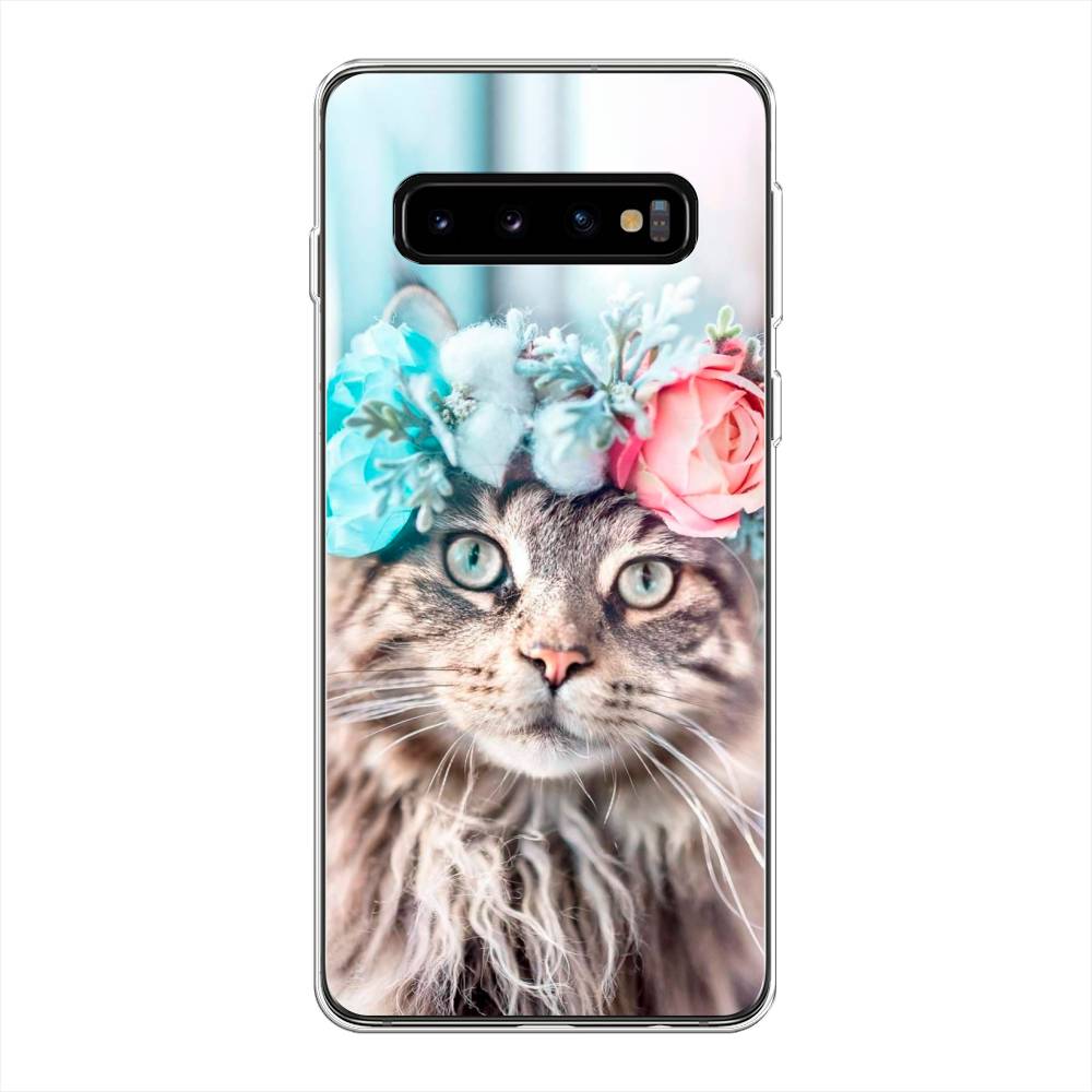 

Чехол Awog на Samsung Galaxy S10 Plus "Кот в венке", Разноцветный, 27150-2