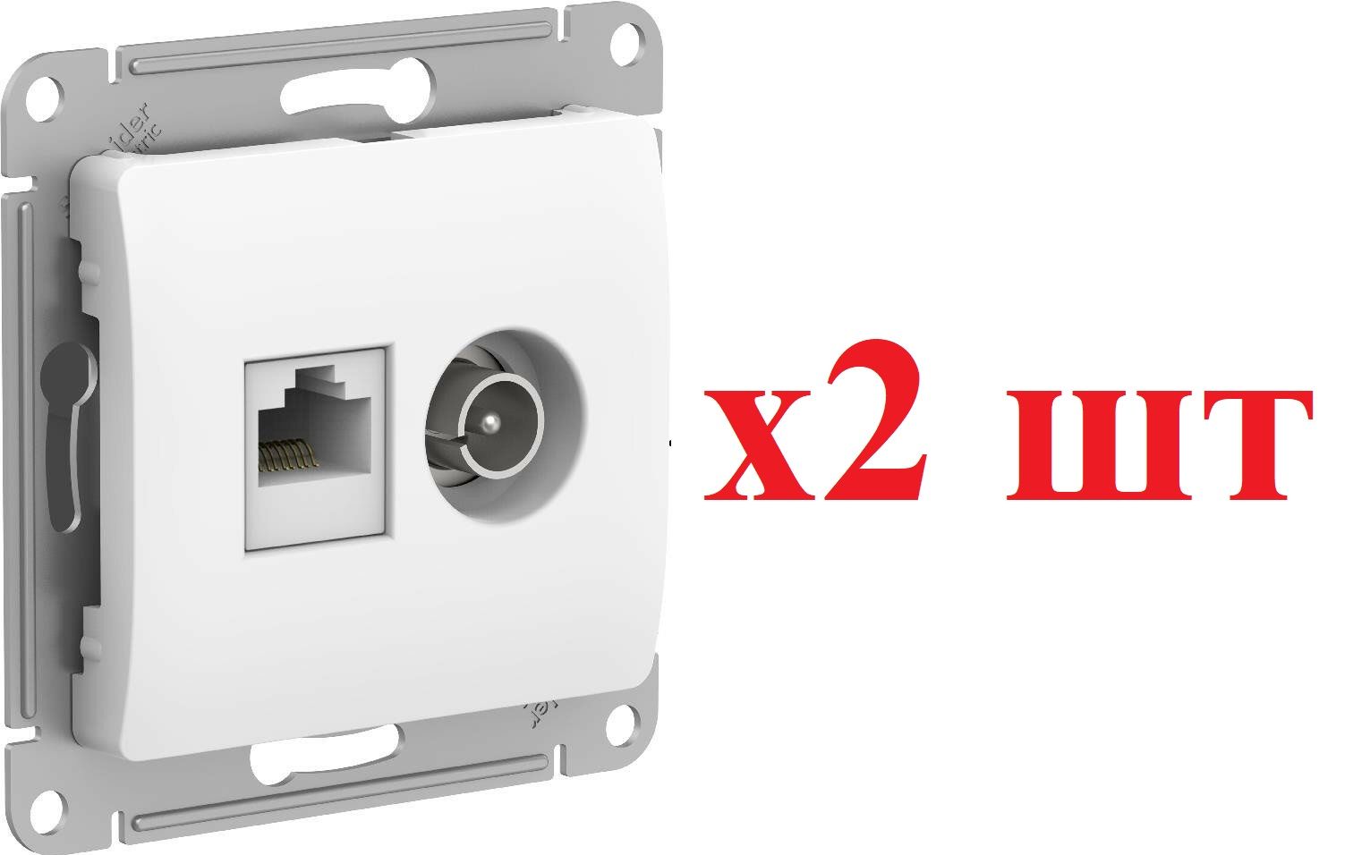 

SE Glossa Белый Розетка двойная TV + компьютерная RJ45, кат. 5Е GSL000189 (2шт), Glossa24