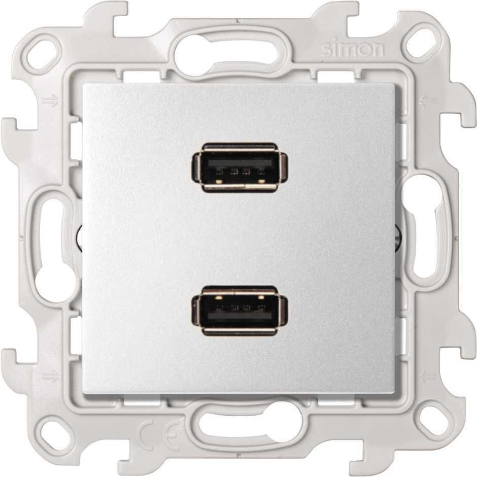 

Simon 24 Алюминий Розетка 2xUSB 2.0 для передачи данных 2411090-033, Алюминий 2xUSB 2.0 для передачи данных