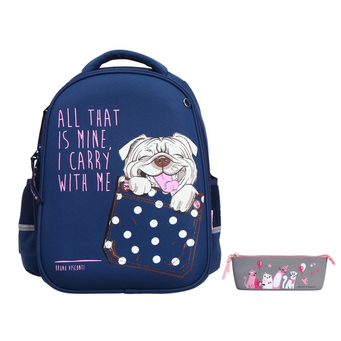 

Рюкзак каркасный Bruno Visconti "Карманные животные.Собачка", 38 х 30 х 20 см, пенал в под, Синий, 12-001