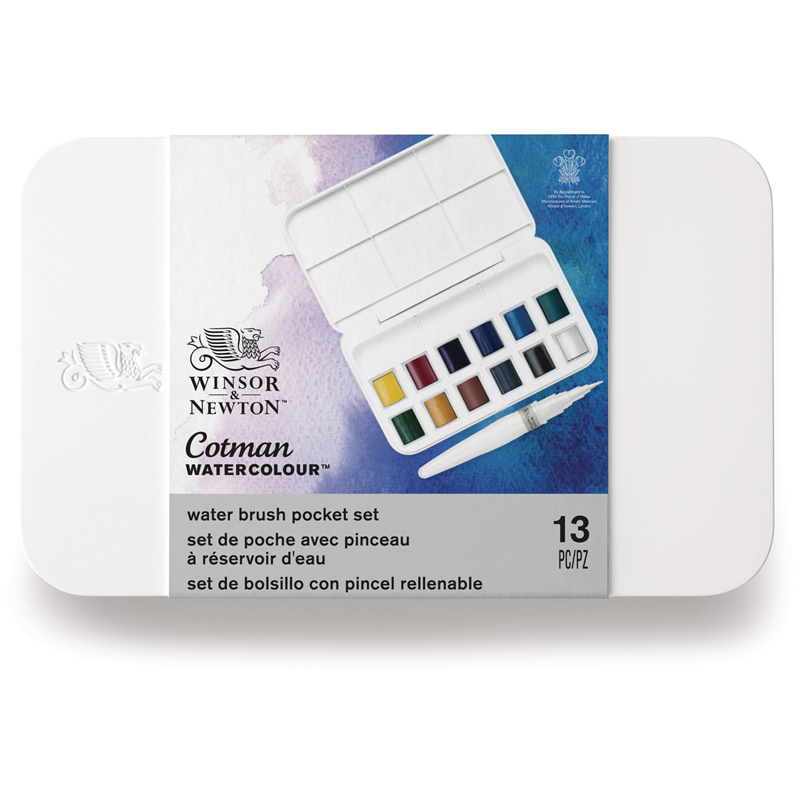 Краски акварельные 12 цветов Winsor&Newton Cotman, кюветы + кисть с резервуаром