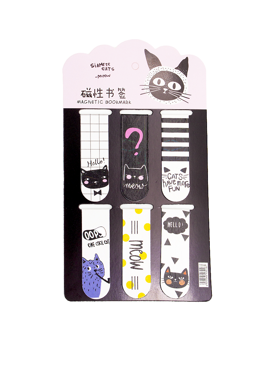 

Набор из 6 магнитных закладок Magnetic Bookmark для книг, черно-розовый