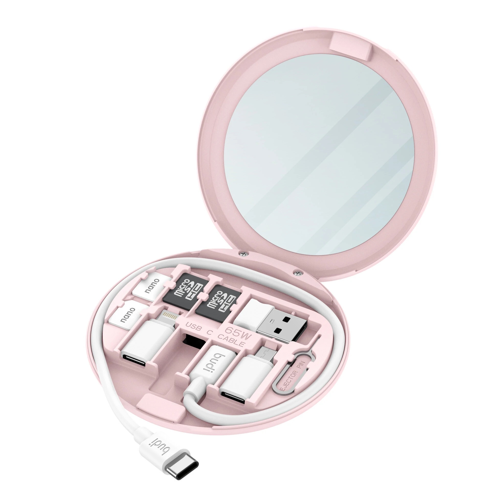 

Кабель USB-A - Micro USB + USB Type-C + Apple Lightning Budi 0.28 м розовый
