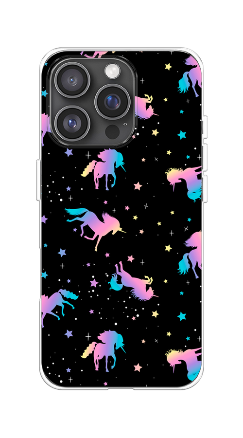 

Чехол на Apple iPhone 16 Pro "Единороги градиент", Черный;розовый;голубой, 16250-1