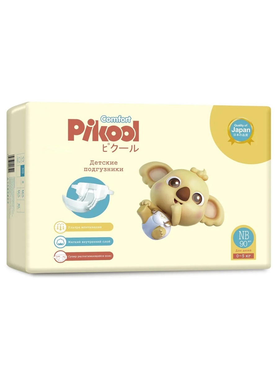 Подгузники детские Pikool Comfort, размер NB, 0-5 кг, 90 шт.