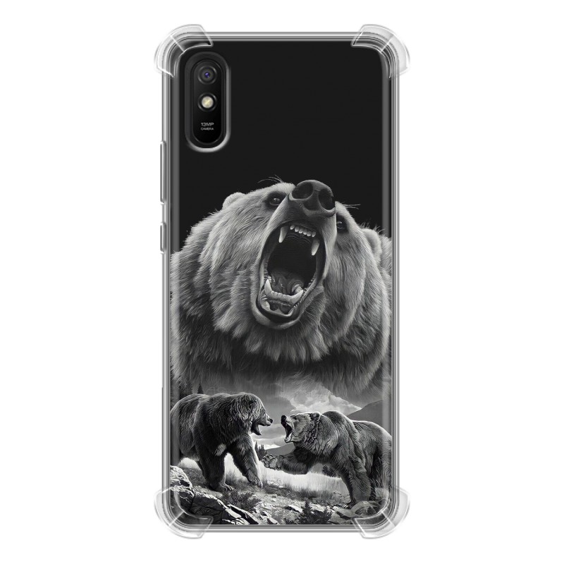фото Дизайнерский силиконовый с усиленными углами чехол для xiaomi redmi 9a схватка медведей 100gadgets