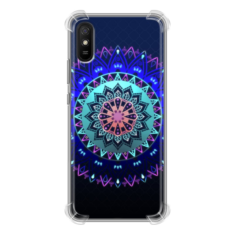 фото Дизайнерский силиконовый с усиленными углами чехол для xiaomi redmi 9a светящиеся мандалы 100gadgets