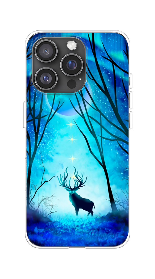 

Чехол на Apple iPhone 16 Pro "Олень северное сияние", Синий;черный;голубой, 16250-1