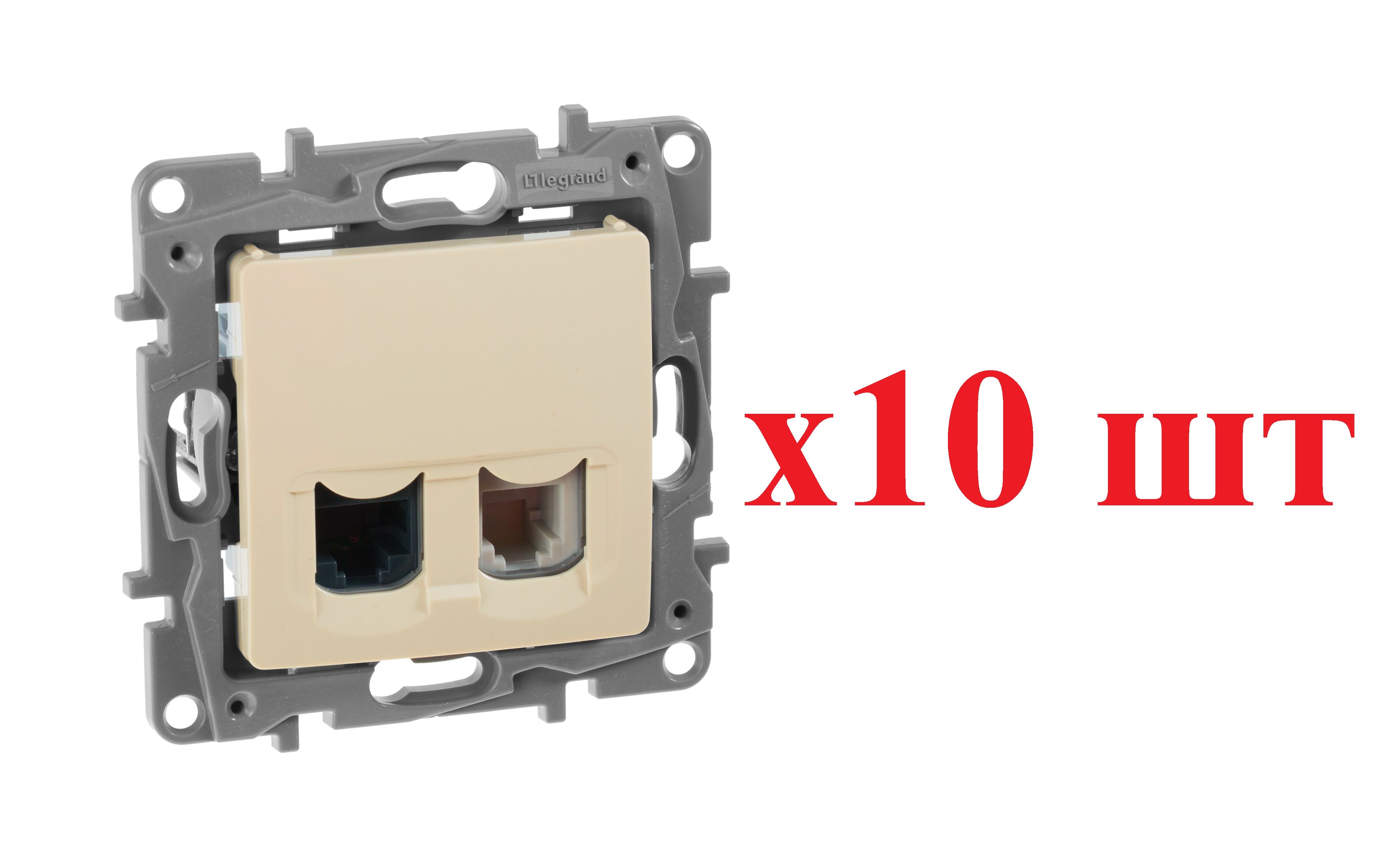 

Legrand Etika Сл.кость Розетка тел.+ комп. (RJ11+RJ45) 5 кат. UTP 672352 (10шт), Бежевый, RJ-11 телефон_10
