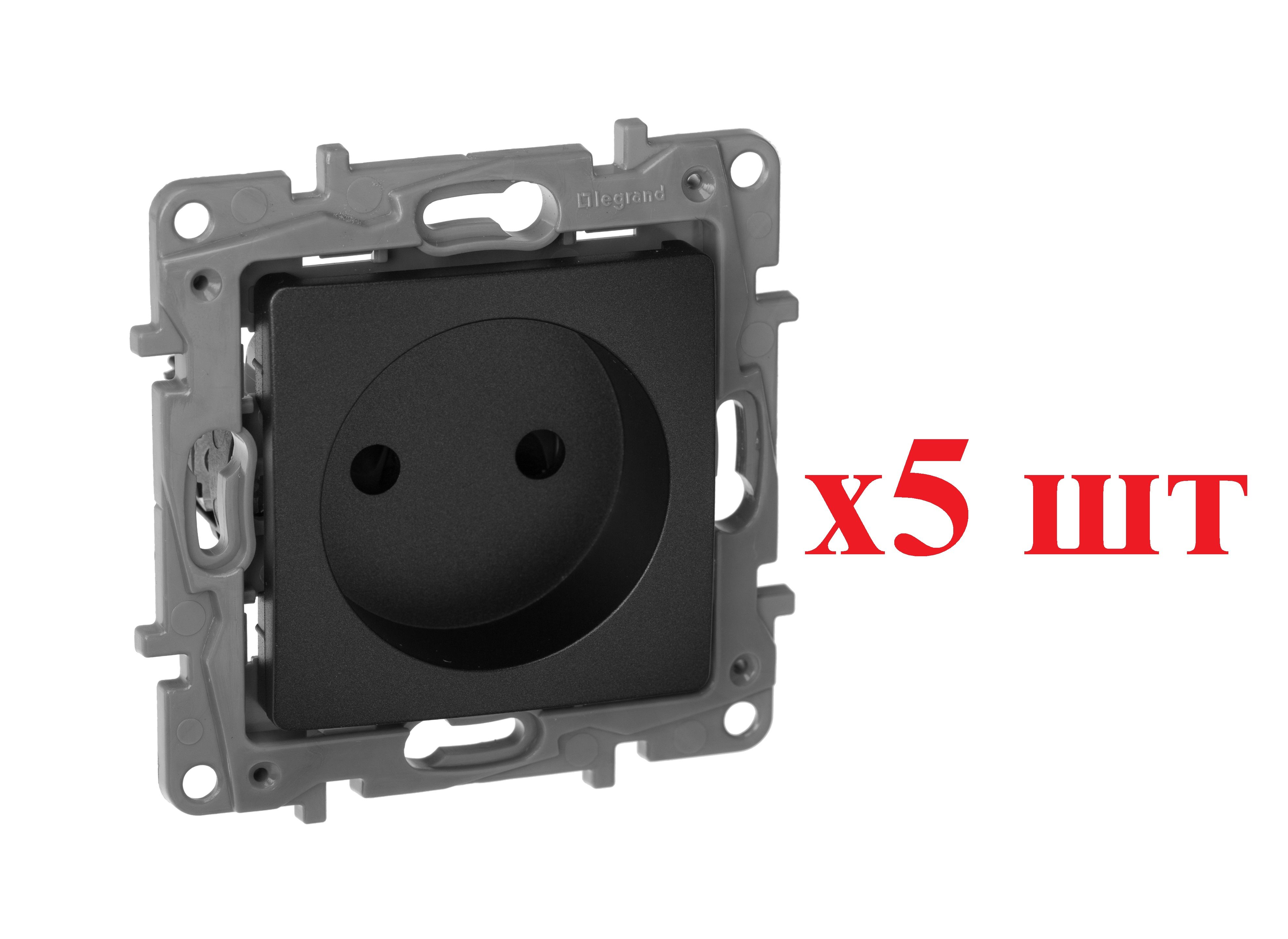 

Legrand Etika Антрацит Розетка б/з со шторками, винт. клем. 672634 (5шт), Etika_672634_5