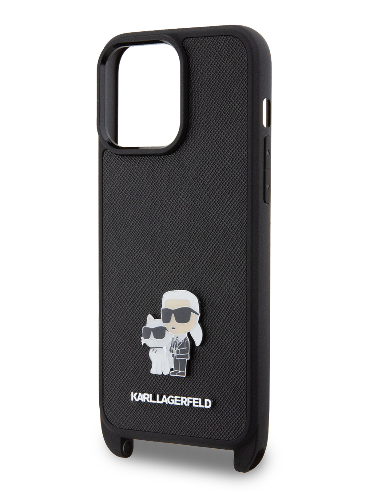 Чехол Karl Lagerfeld для iPhone 15 Pro Max с ремнем Metal Hard Black