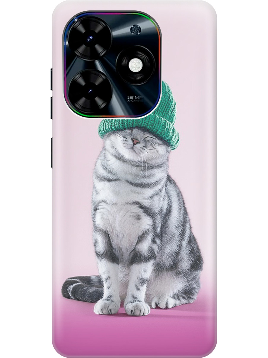 

Чехол на Tecno Pop 8/Spark Go 2024/Spark 20/20C "Кот в зеленой шапке", Розовый;серый, 20011863