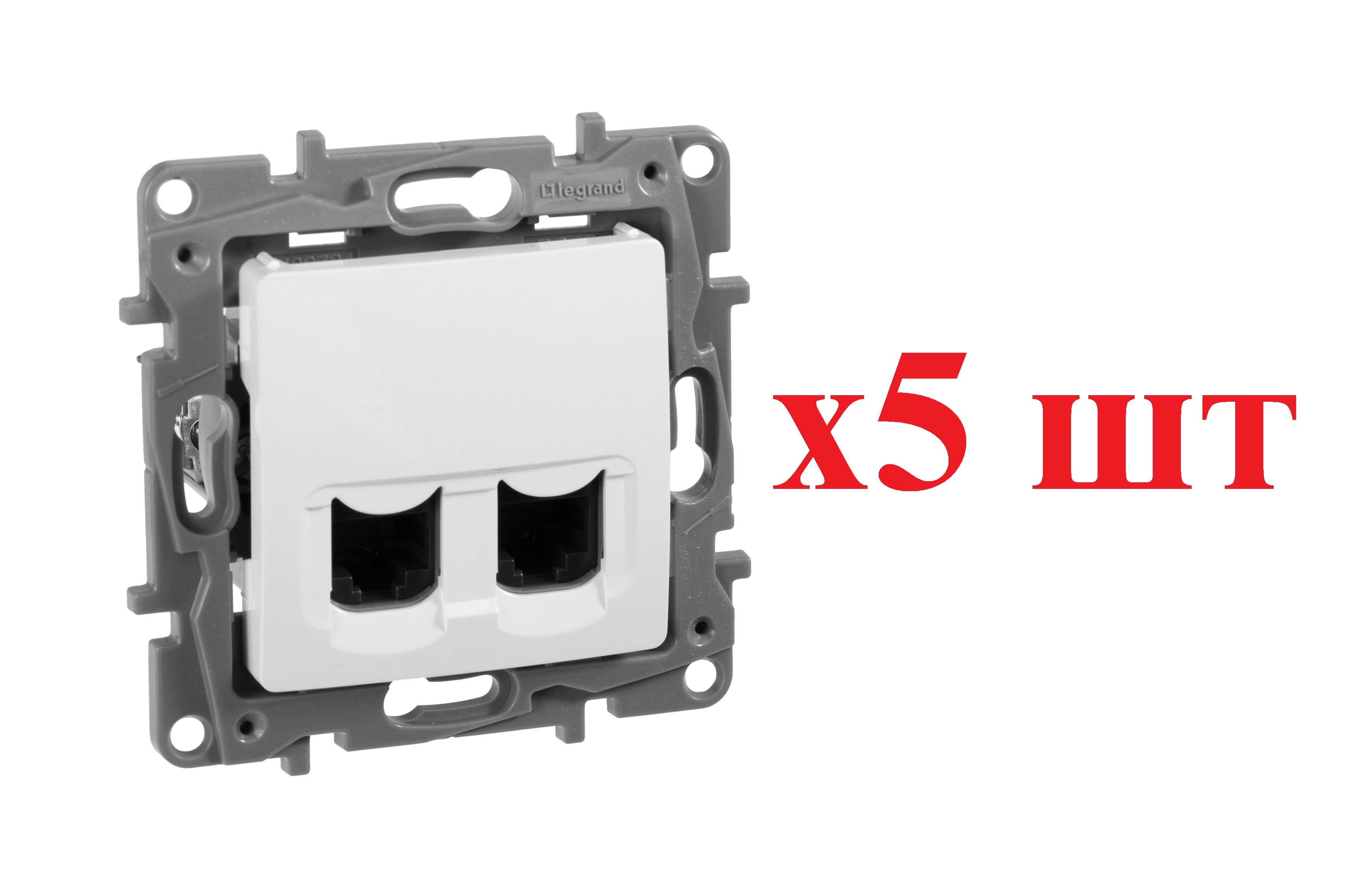 

Legrand Etika Бел Розетка компьютерная 2-ая RJ45, категория 5е UTP 672255 (5шт), RJ-45 Ethernet_672255_5