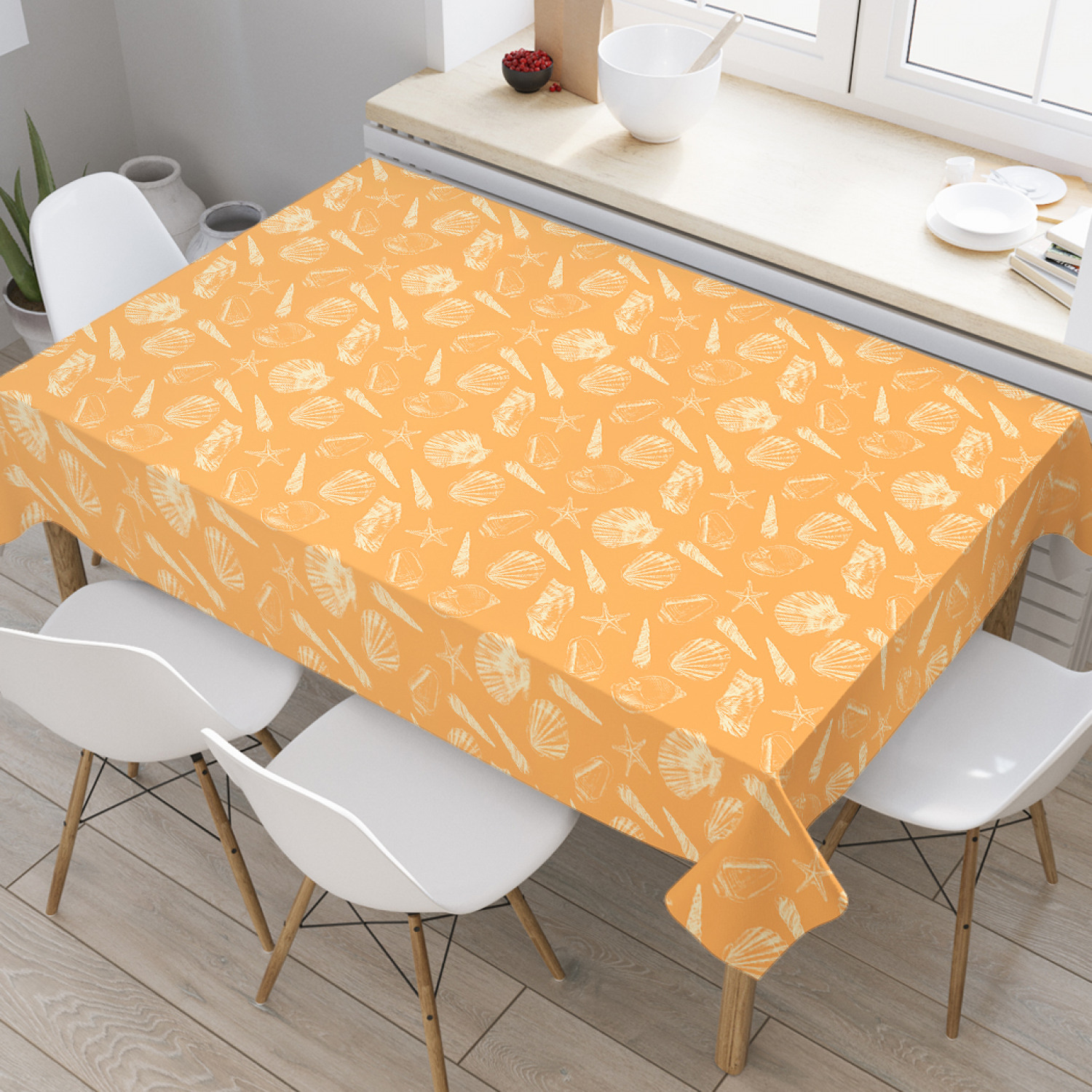 

Скатерть прямоугольная JoyArty "Силуэты ракушек" из оксфорда, 180x145 см, Оранжевый, Силуэты ракушек