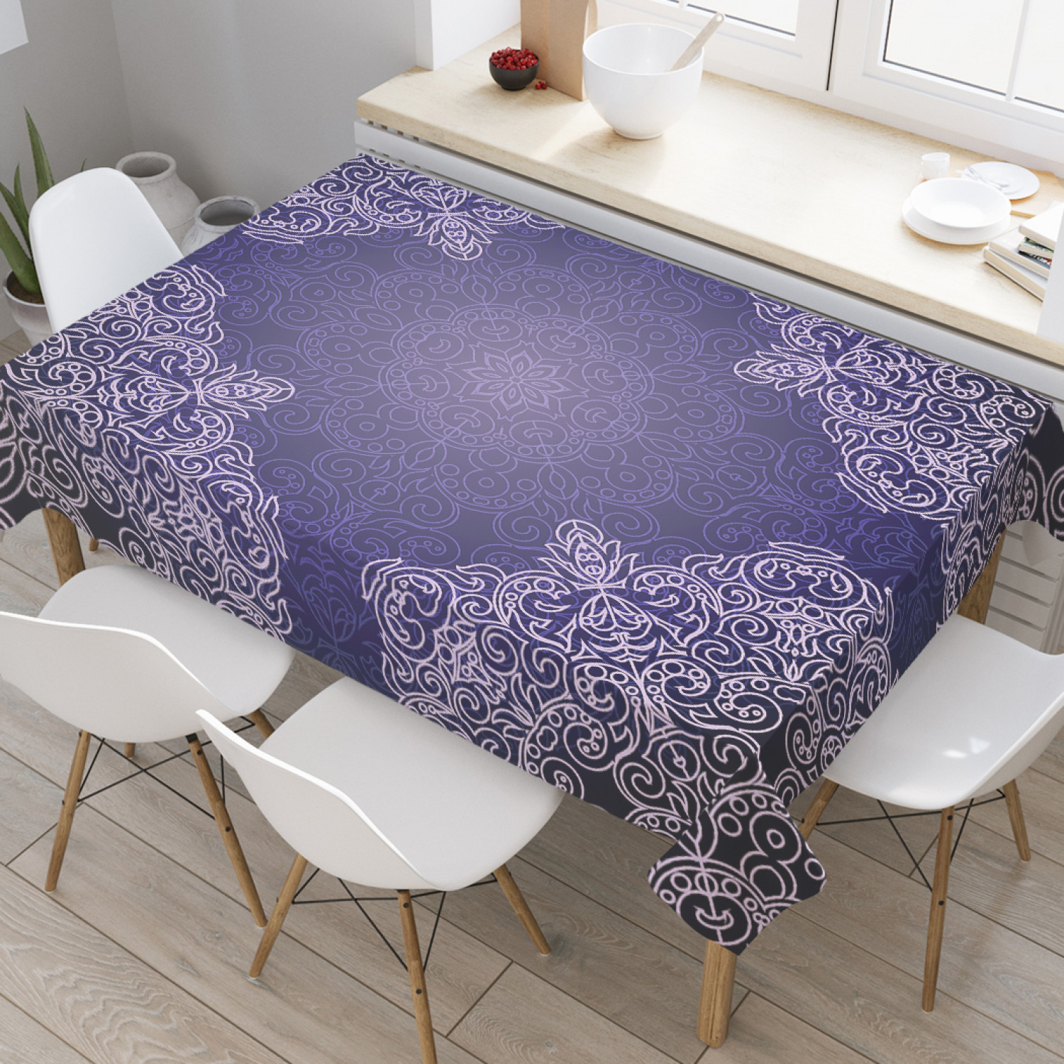 

Скатерть прямоугольная JoyArty "Угловой орнамент" из оксфорда, 180x145 см, Фиолетовый, Угловой орнамент
