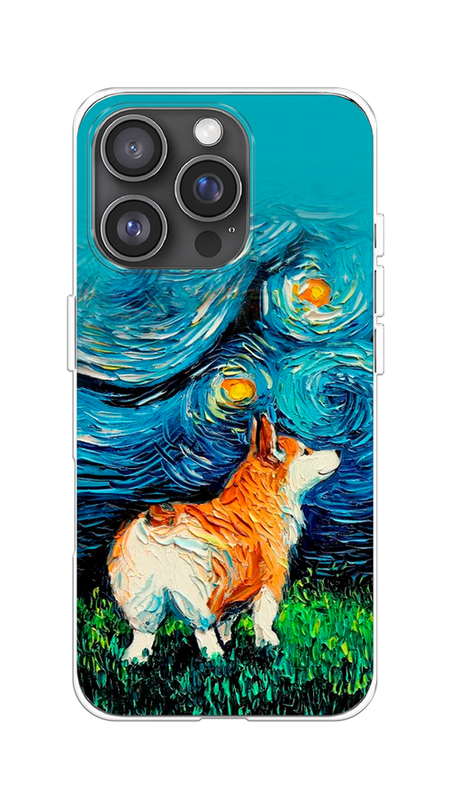 

Чехол на Apple iPhone 16 Pro "Корги звёздная ночь", Коричневый;белый;зеленый, 16250-1