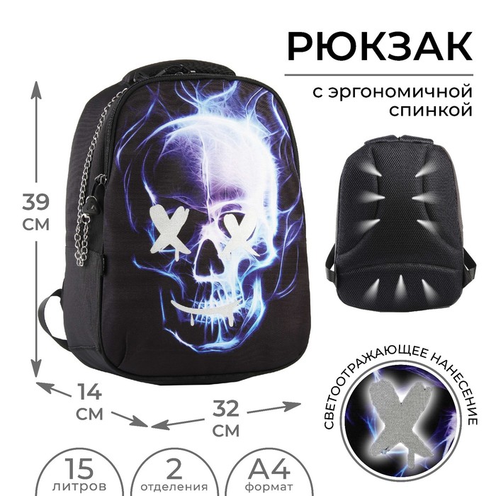 

Рюкзак школьный, эргономичная спинка ART hype Skull, 39x32x14 см, Черный