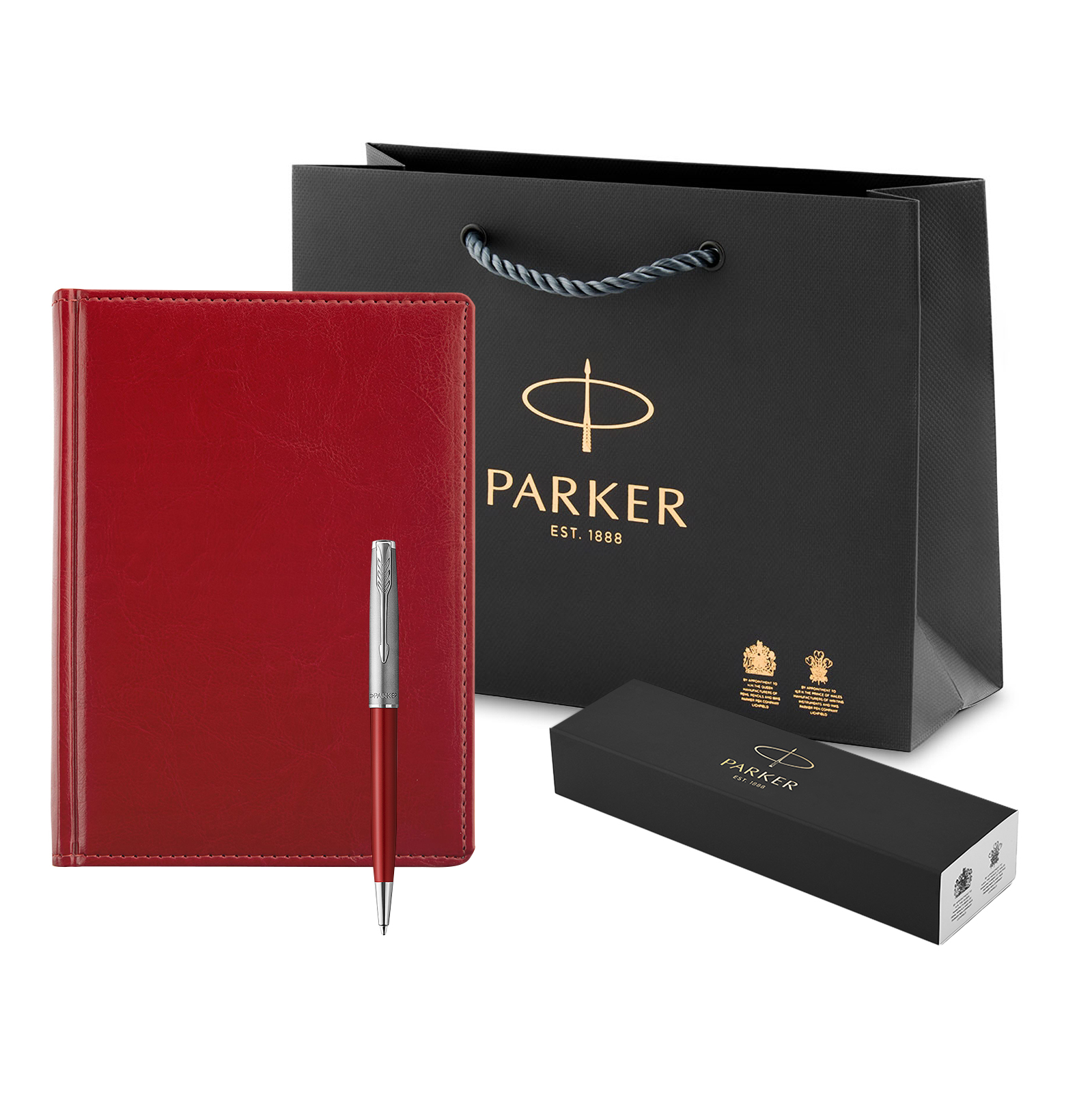 

Набор ручка шариковая Parker Sonnet Entry Point Red Steel и ежедневник А5 экокожа.