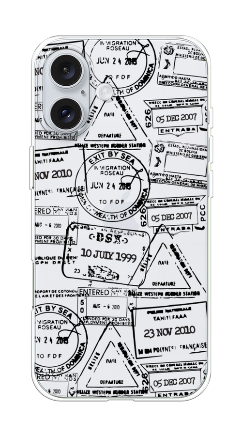 

Чехол на Apple iPhone 16 Plus "Visa stamps 2", Белый;черный;серый, 16150-1