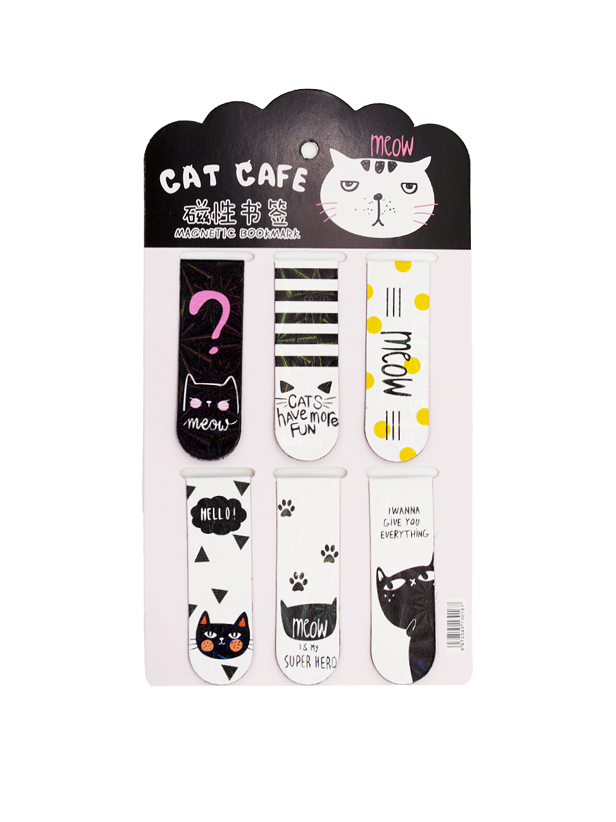 

Набор из 6 магнитных закладок Magnetic Bookmark для книг Cat Cafe, розовый