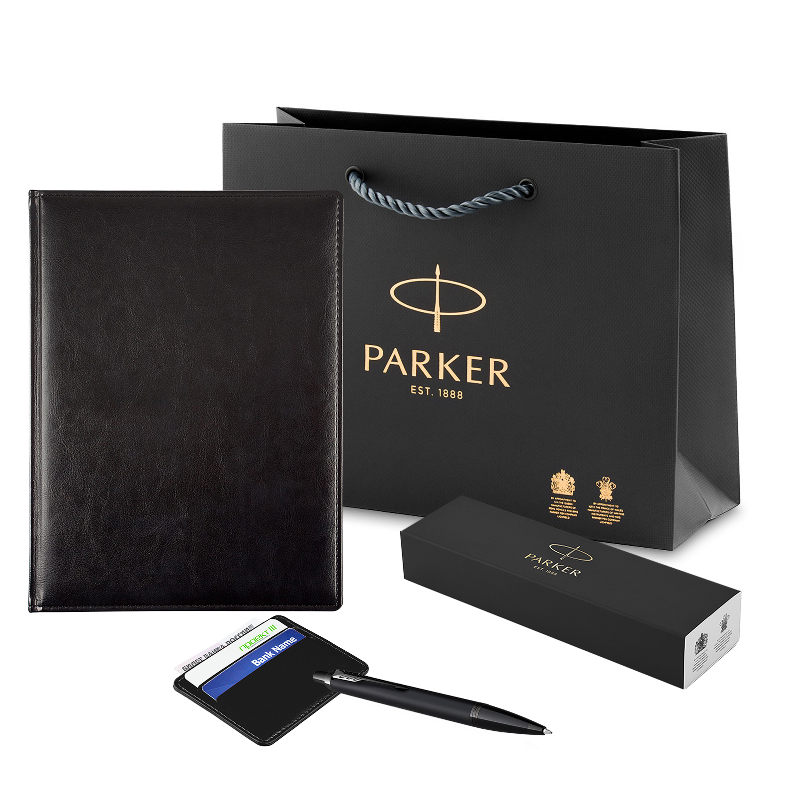 

Набор ручка шариковая Parker IM Metal Achromatic Black BT, картхолдер, ежедневник А5.