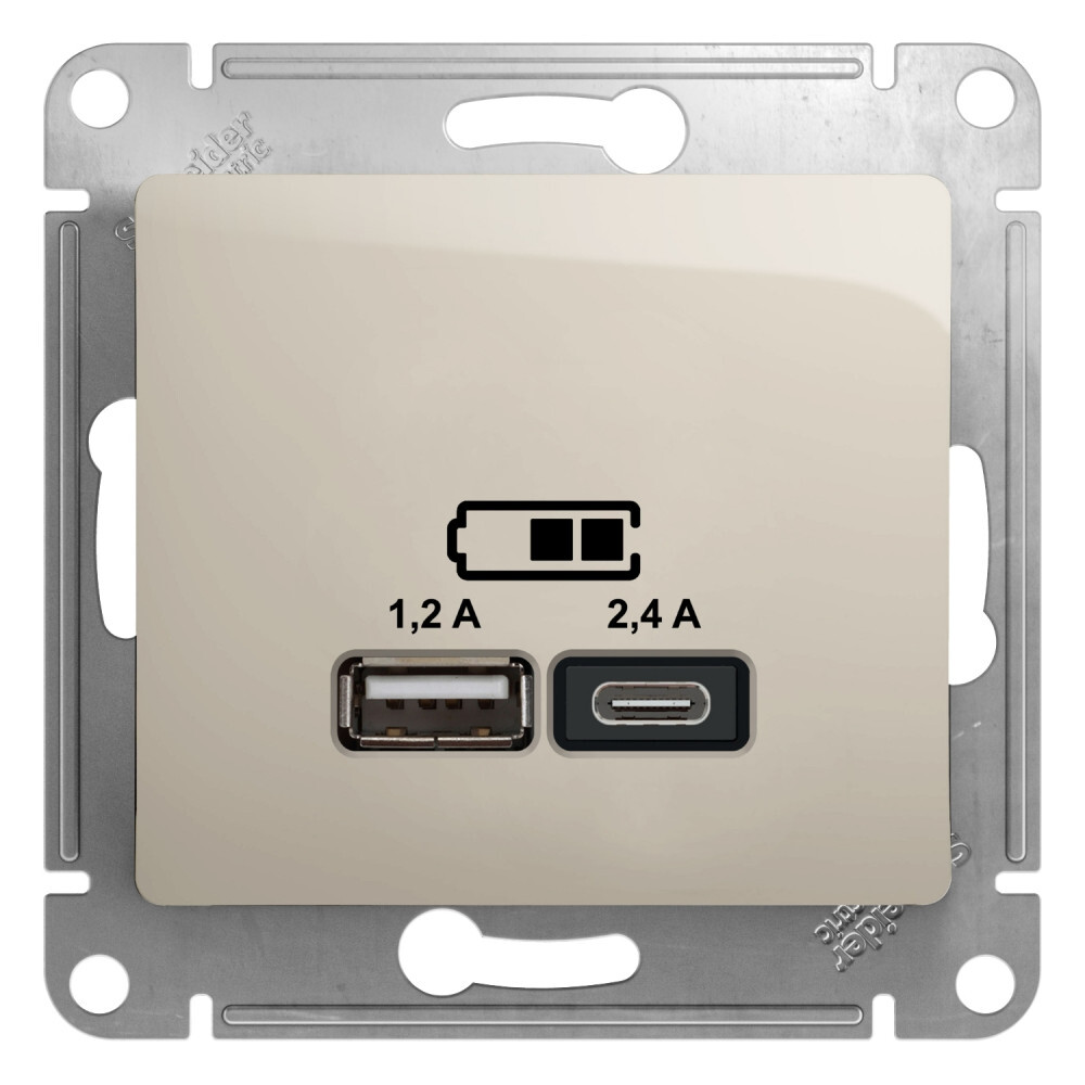 

Розетка USB Glossa тип A+C 5В/2.4А 2х5В/1.2А механизм,молочный., Бежевый, GLOSSA22_240_Скрытый_1