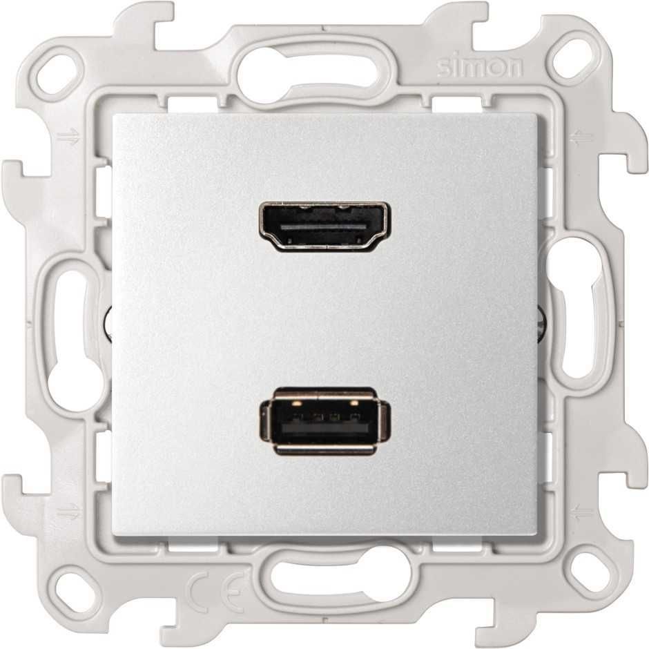 

Simon 24 Алюминий Розетка HDMI v1.4 + USB 2.0 для передачи данных 2411095-033, Алюминий HDMI v1.4 + USB 2.0 для передачи данных