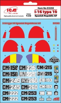 

D3202 ICM 1/32 Декаль для И-16 тип 10 ВВС Испанской республики, Цветной