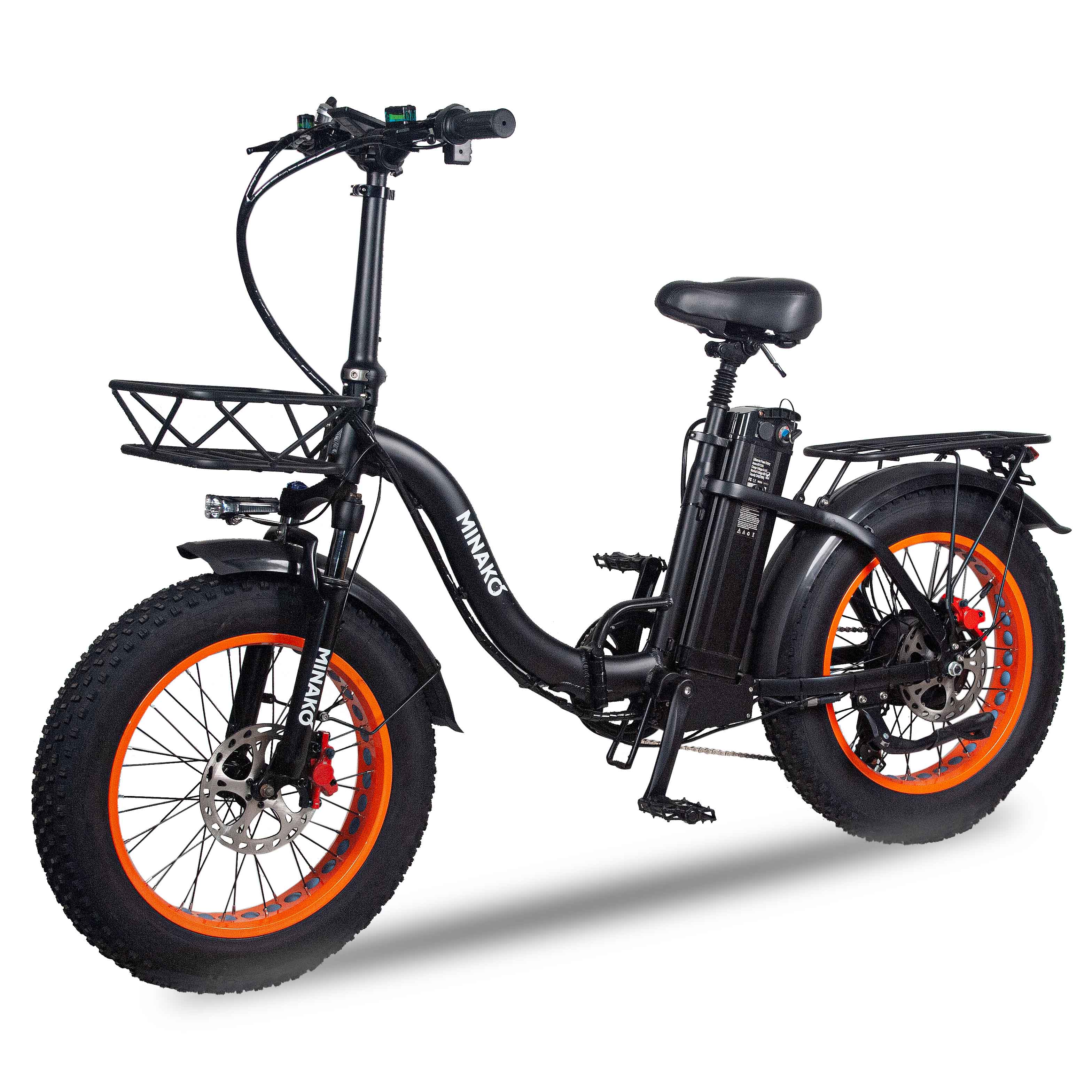 Электровелосипед Minako F11 черный с оранжевыми ободами