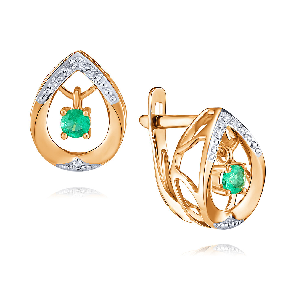 Серьги из красного золота с бриллиантом/изумрудом ADAMAS 24038073/01-А50Д-433
