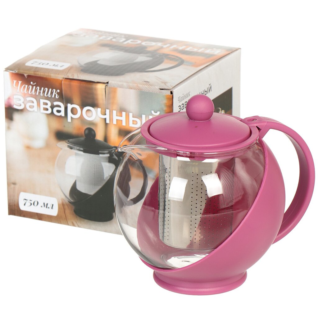 

Чайник заварочный стекло, пластик, 0.75 л, с ситечком, SS403/329884, фиолетовый