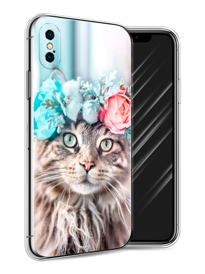 

Чехол Awog на Apple iPhone X (10) / Айфон X (10) "Кот в венке", Разноцветный, 11050-2