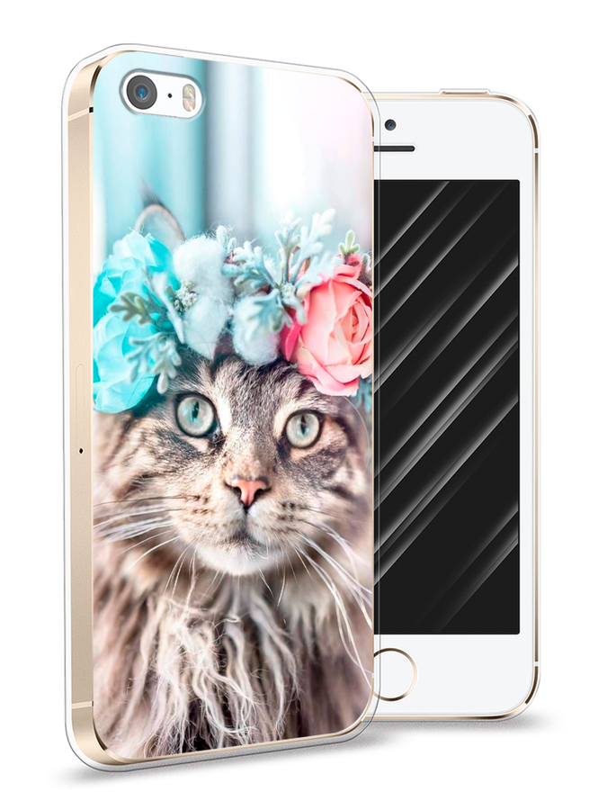

Чехол Awog на Apple iPhone 5 / Айфон 5 "Кот в венке", Разноцветный, 10350-2