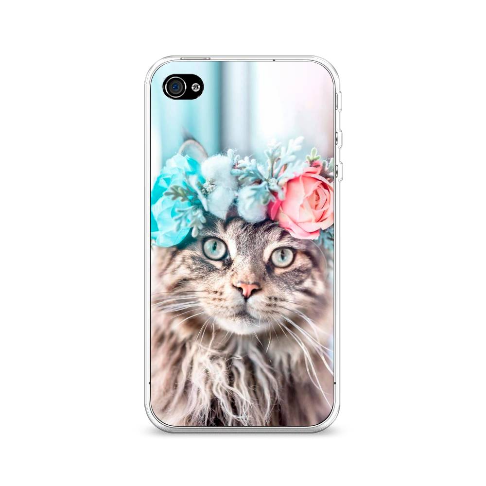 

Чехол Awog на Apple iPhone 4 / Айфон 4 "Кот в венке", Разноцветный, 10150-2