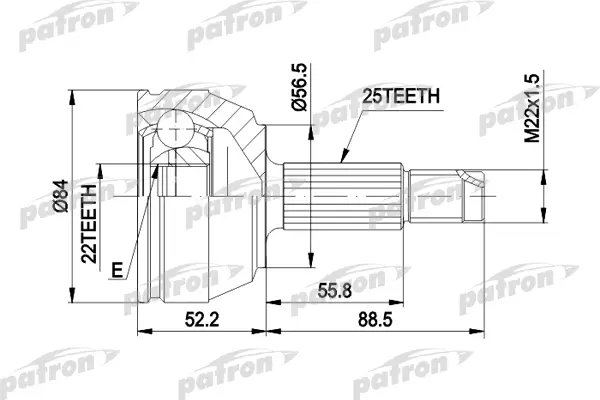 

ШРУС наружн к-кт 25x55.5x22 FORD: ESCORT с ABS 9.90- PATRON PCV1125