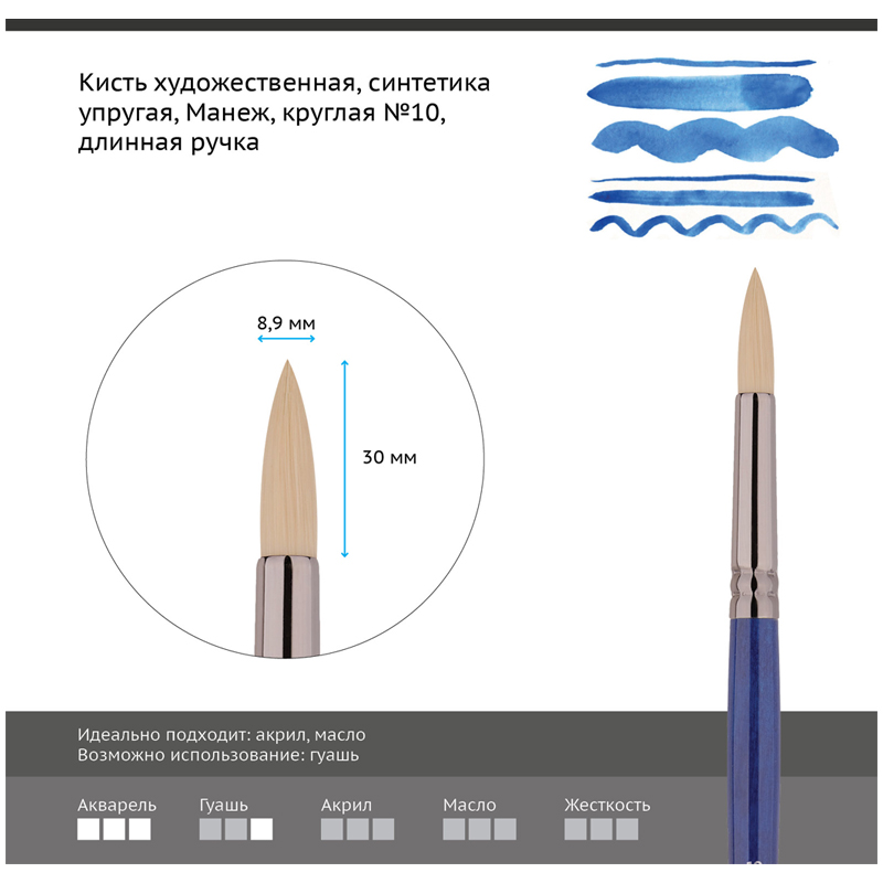 

Кисть художественная Гамма Манеж синтетика упругая круглая длинная ручка №10 (502010) 6шт, Фиолетовый