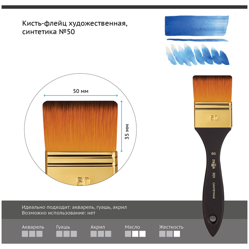 Кисть-флейц художественная Гамма, синтетика, №50 (901050), 12шт.