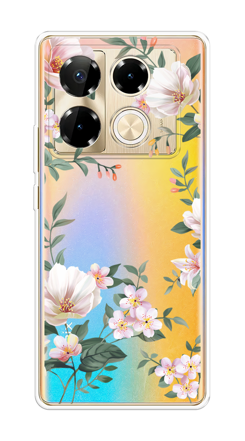 

Чехол на Infinix Note 40 Pro "Beautiful white flowers", Бежевый;зеленый, 3105750-1