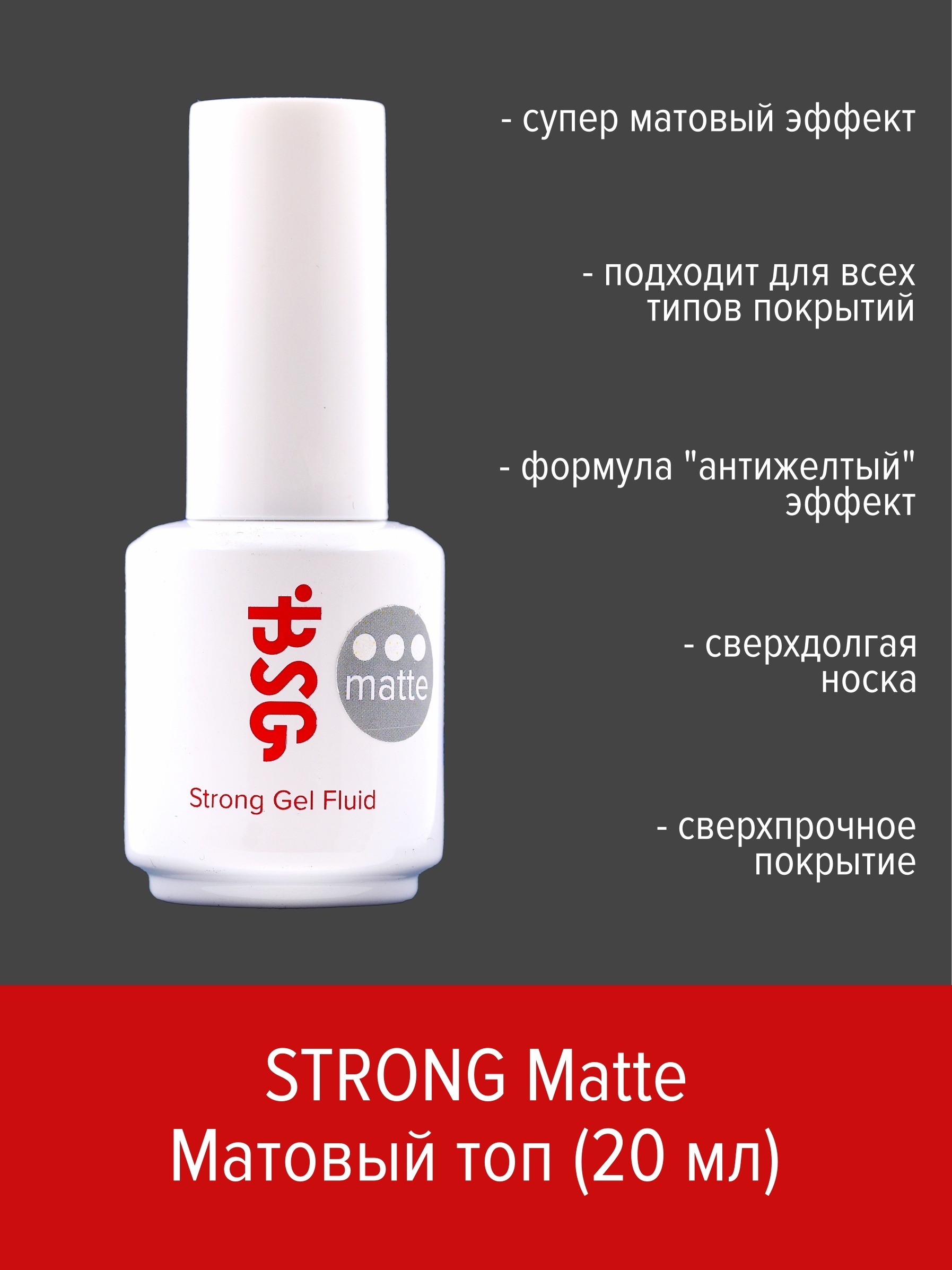 Топ матовый BSG Strong Gel MATTE 20 мл пакет восьмишовный с плоским дном матовый с отрыв замком прозрачный матовый 16 х26 х 8