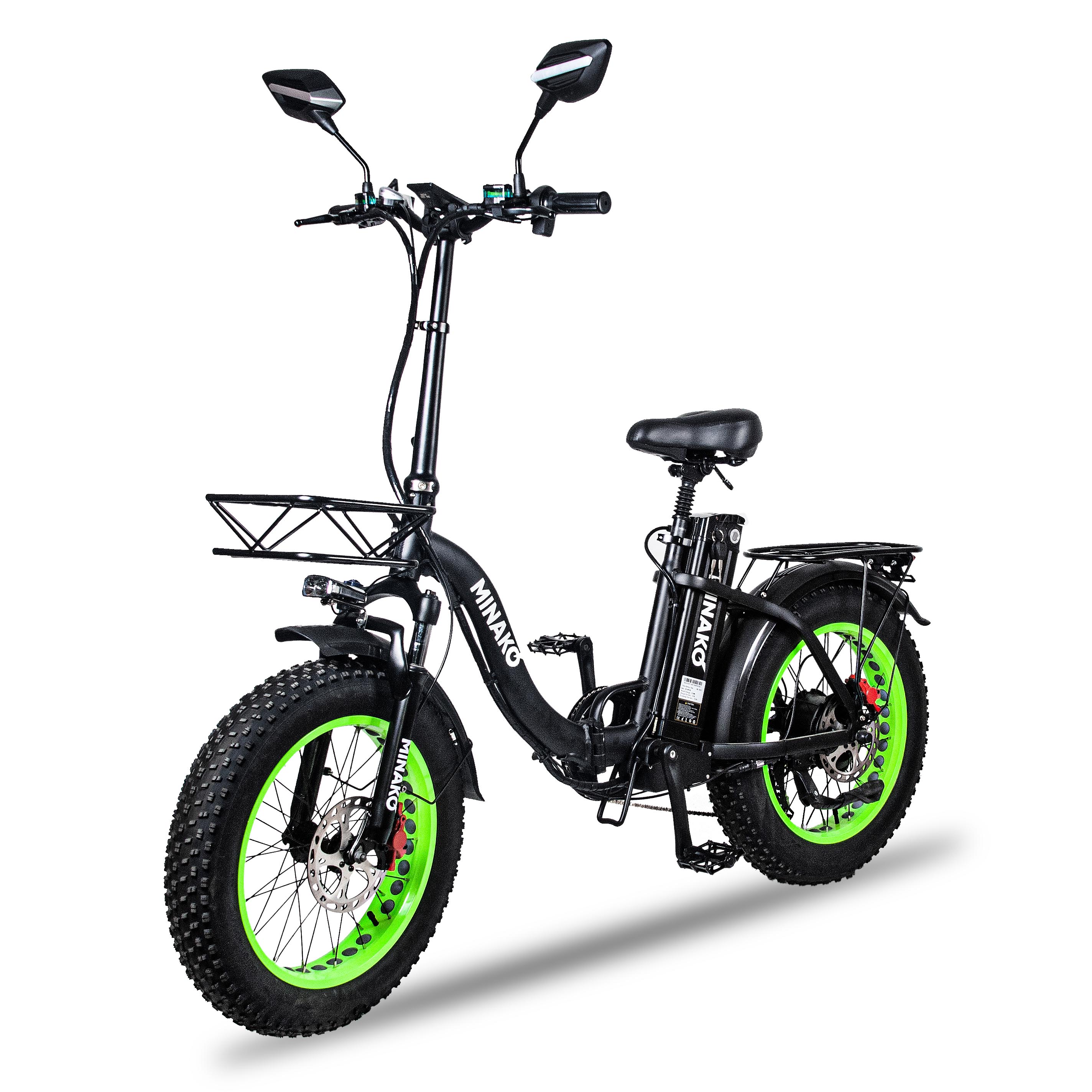 Электровелосипед Minako F11 черный с салатовыми ободами