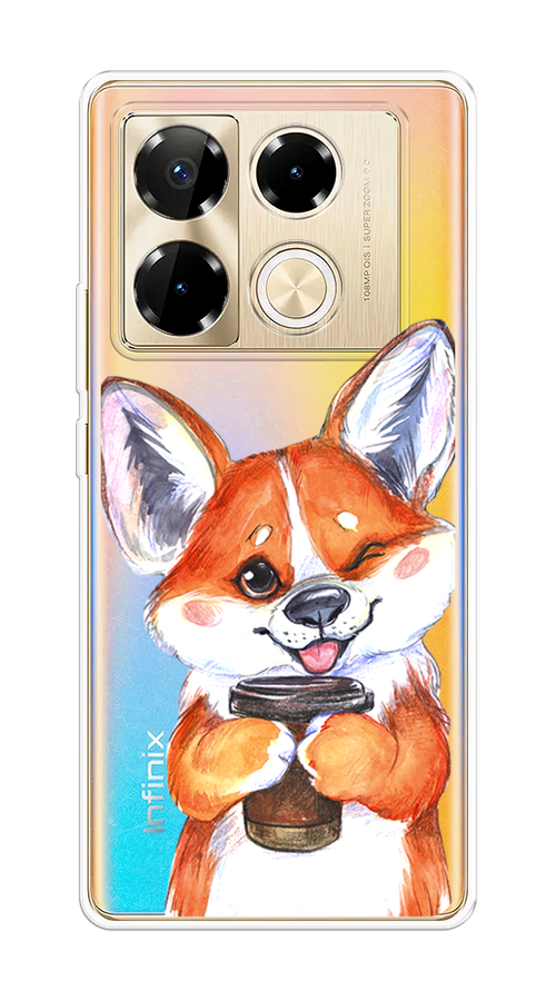 

Чехол на Infinix Note 40 Pro "Корги с кофе", Оранжевый;белый, 3105750-1