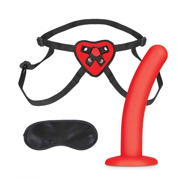 Фаллоимитатор поясной Lux Fetish Red Heart Strap on Harness 12,25 см красный с черным