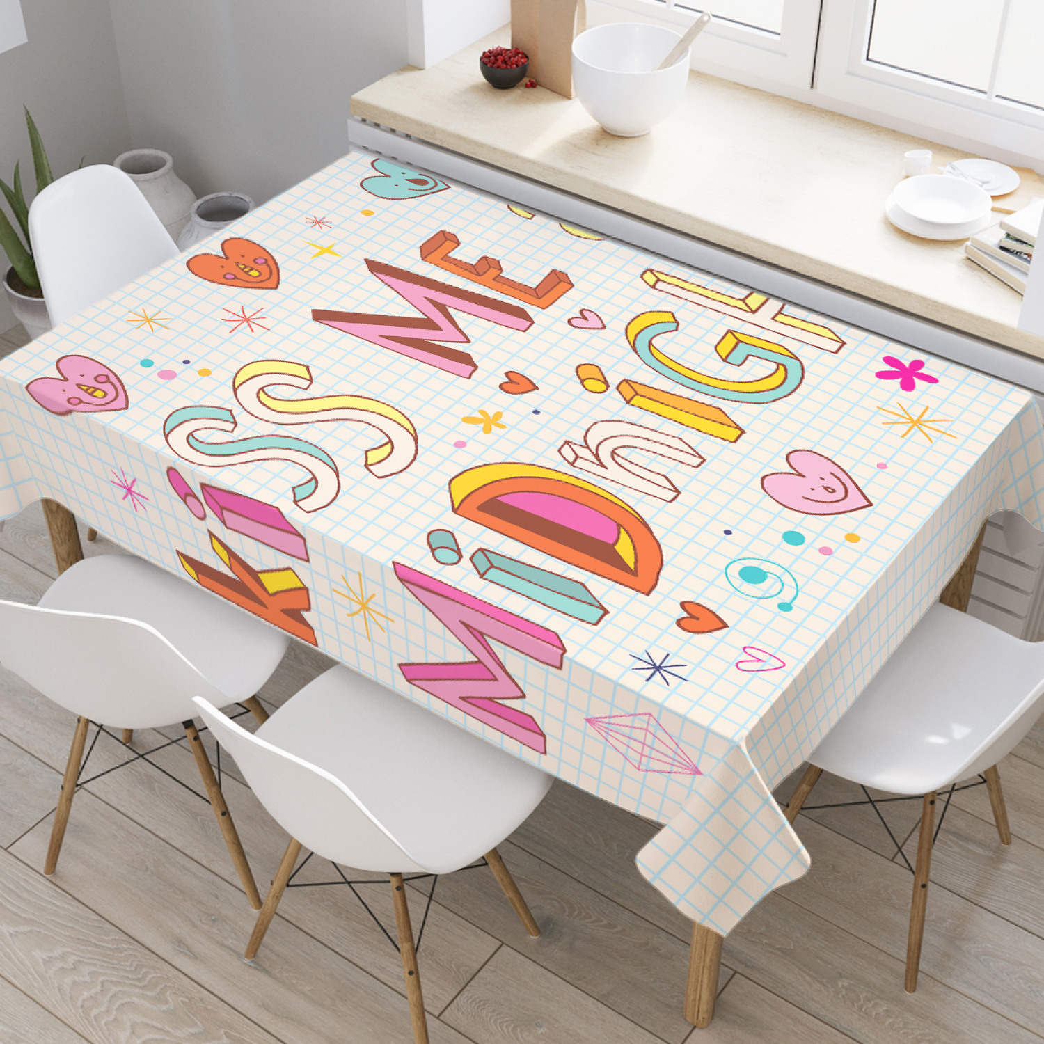 

Скатерть прямоугольная JoyArty "Поцелуй меня в полночь" из оксфорда, 180x145 см, Белый, Поцелуй меня в полночь