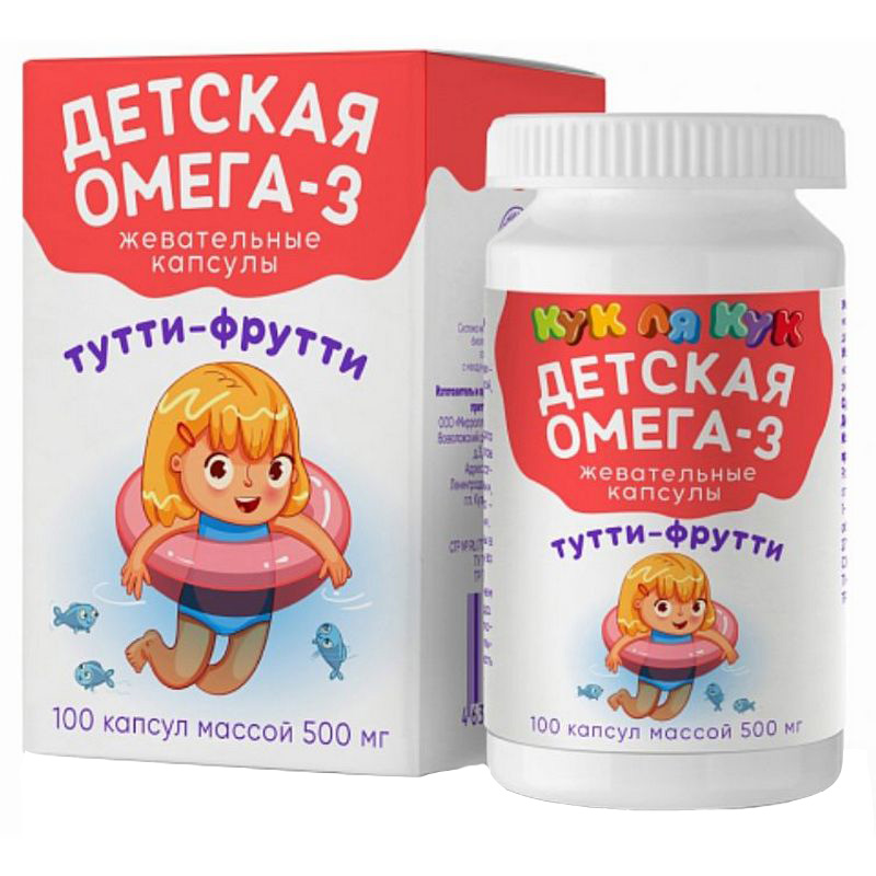 Детская Омега-3 Mirrolla Кук Ля Кук со вкусом тутти-фрутти 100 капсул по 500 мг